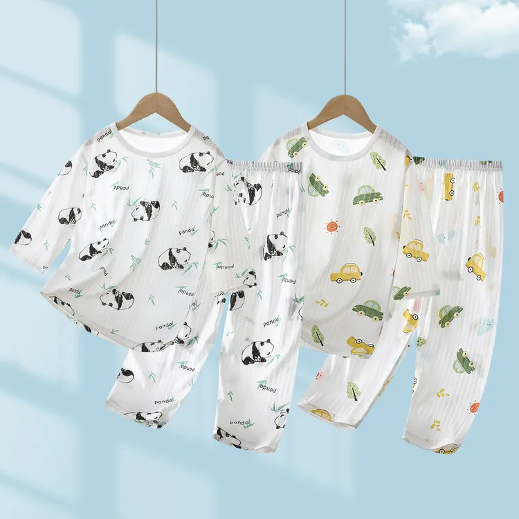 夏季爆款男女宝宝中袖空调服套装舒适亲肤透气纯棉儿童睡衣家居服