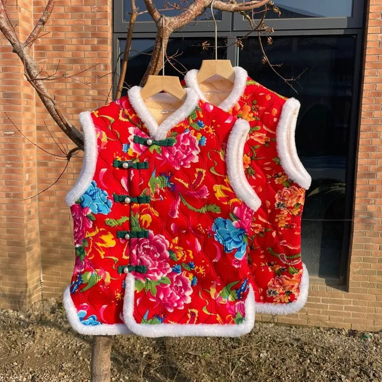 【现货直发】中国棉袄盘扣民族唐装女装加绒加厚保暖过年坎肩马甲