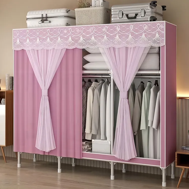 简易衣柜钢架钢管加粗加固加厚纱帘布衣柜家用出租房组装结实耐用