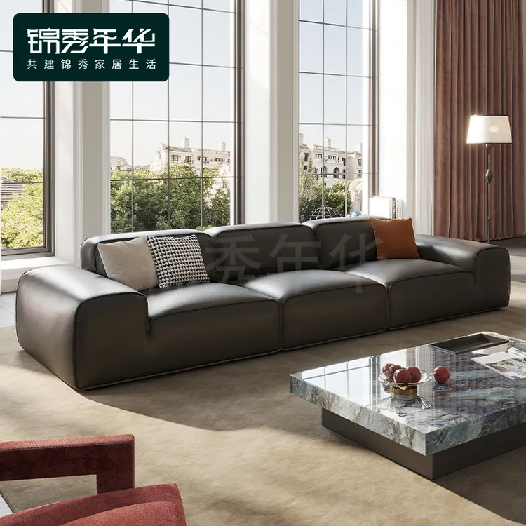 大黑牛沙发全真皮沙发头层牛皮意式极简高端客厅广东佛山黑色直排