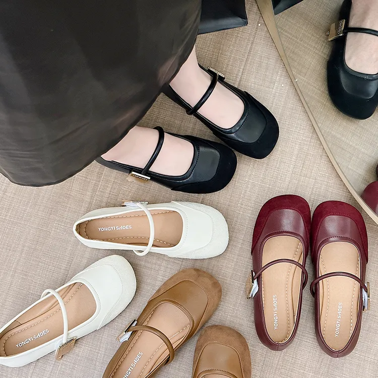 鞋子女鞋皮鞋单鞋百搭软底复古浅口夏季春季春夏法式平底温柔圆头