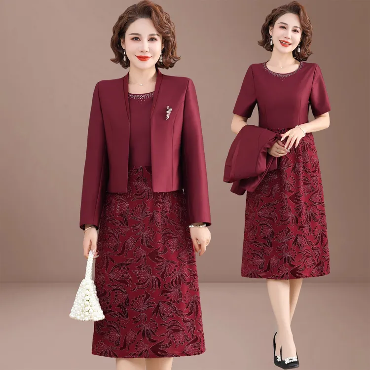 十一喜婆婆婚宴装2024新款礼服中老年女妈妈秋装品牌连衣裙两件套