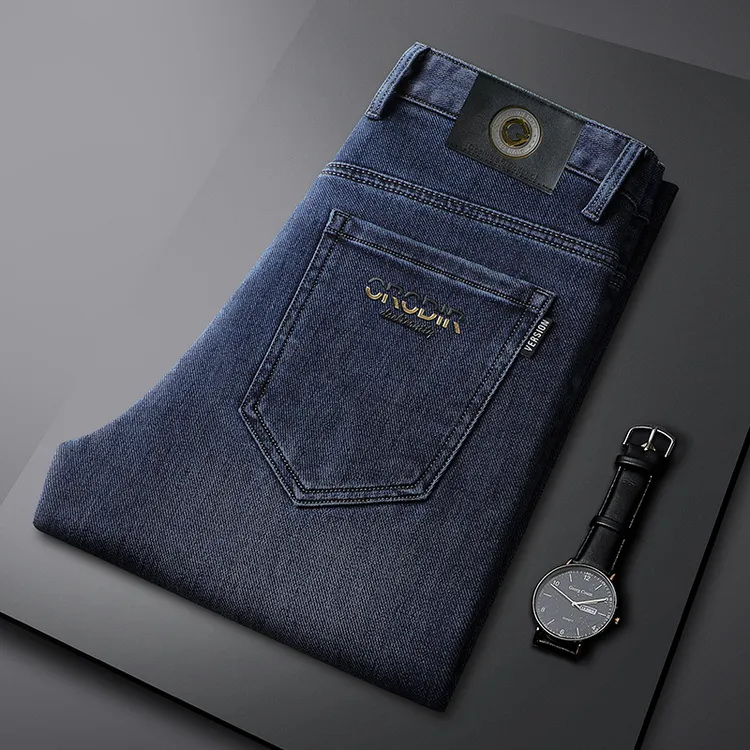 2024秋冬季厚款男士直筒牛仔裤宽松弹力简约时尚商务休闲长裤子男