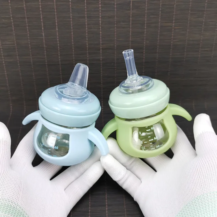 宝宝迷你小号PPSU奶瓶120ml耐摔婴儿喝水手柄吸管杯鸭嘴学饮防漏