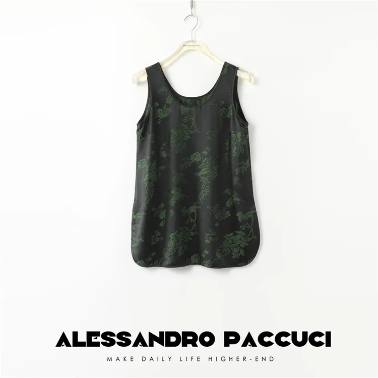 AP洛哥42010MB 恣然春意桑蚕丝提花醒春绿气质印花背心