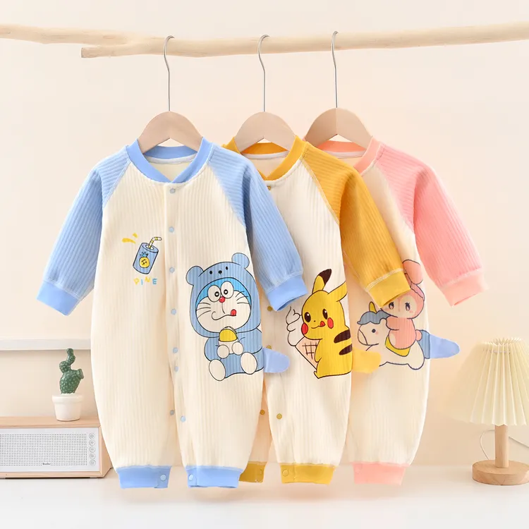 婴儿衣服秋冬款加绒0-3个月新生儿保暖无骨长袖连体衣爬爬服