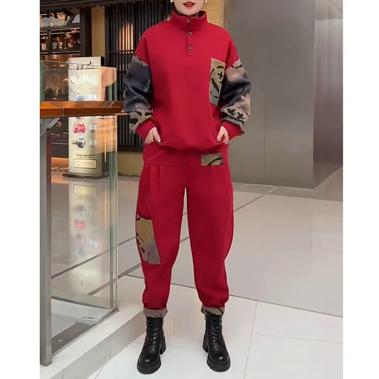 休闲撞色运动套装女2025春秋新款宽松显瘦时尚上衣哈伦裤子两件套