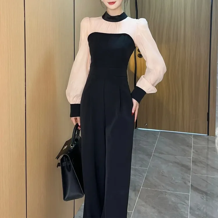 时尚长袖连体裤女2025年秋季新款气质名媛收腰显瘦连衣职业裤套装