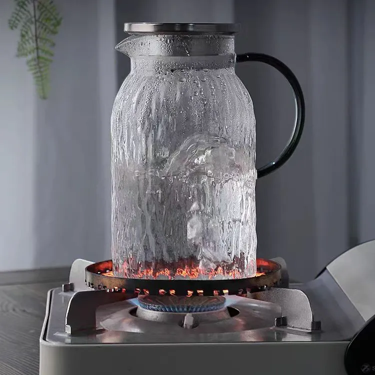 【开水直入2000ml】高颜值大容量冷水壶树皮纹带盖玻璃壶耐高温