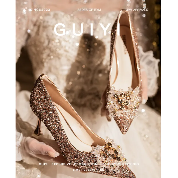 【闺意】法式单鞋高跟婚鞋中式浅口尖头订婚鞋小众气质不累脚新娘鞋