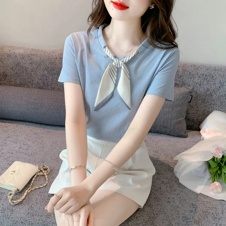 短袖T恤纯棉2025新款女装宽松设计感小众洋气减龄上衣夏季