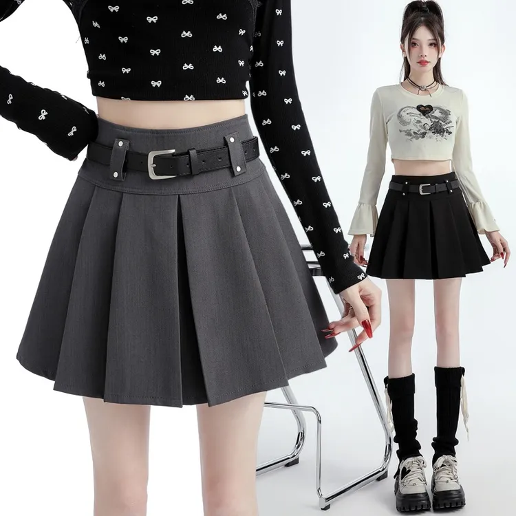 学院风裙子西装半身裙女2024新款秋冬小个子高腰显瘦a字百褶短裙
