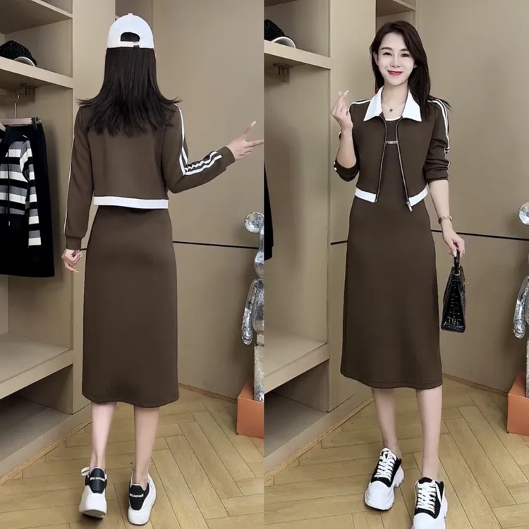时尚休闲连衣裙套装女2025年春季新款小个子洋气外套背心裙两件套