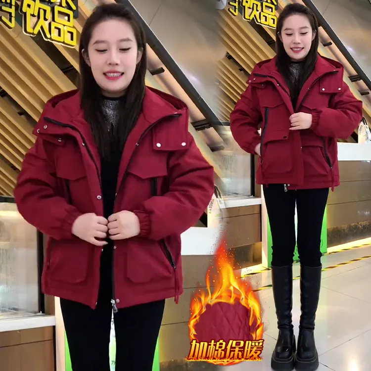 加棉加厚设计感小众连帽短外套女2025年秋冬新款小个子宽松冲锋衣