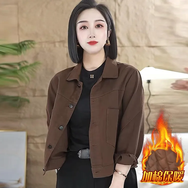 纯棉2025春秋季新款加厚时尚牛仔外套女百搭显瘦大口袋夹克上衣潮