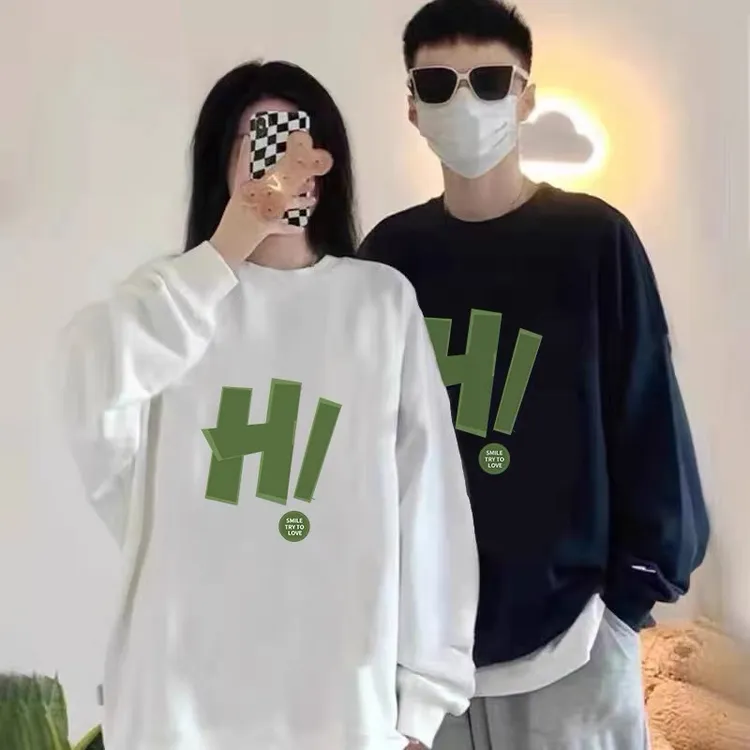 Y209#情侣设计感美式卫衣男女款圆领潮牌ins黑色春秋薄款上衣卫衣