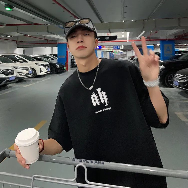 男士加厚圆领短袖设计感简约时尚短袖男上衣港风潮t百搭夏季半袖