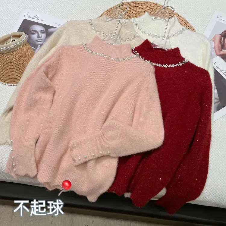 不起球 亮钻钉珠毛衣女 软糯韩系加厚保暖亮丝针织衫