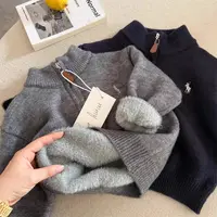 加绒加厚一体绒宝宝打底衫儿童毛衣女半高领拉链打底针织衫男外穿