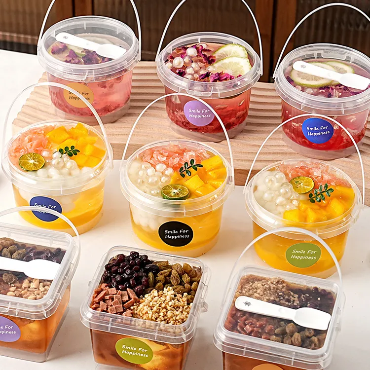 冰粉专用碗冰汤圆水果捞打包盒子酸奶手提桶芋泥甜品烧仙草杯商用