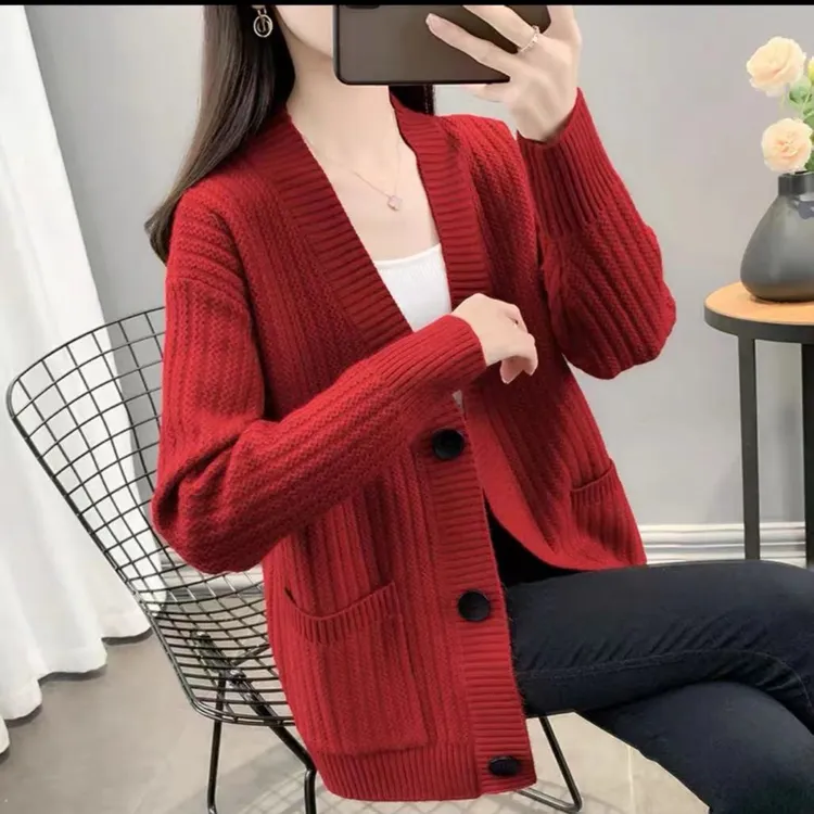 春秋新款透气针织开衫上衣慵懒毛衣外套针织开衫复古宽松外套春秋