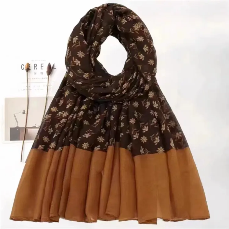 新款时尚女士碎花围巾百搭民族复古风气质长款防晒披肩外搭丝巾