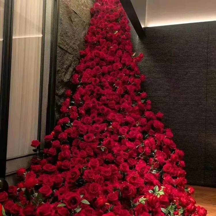 网红玫瑰瀑布婚庆布置节日商场节日引流庆典婚礼室内外摆设车展花