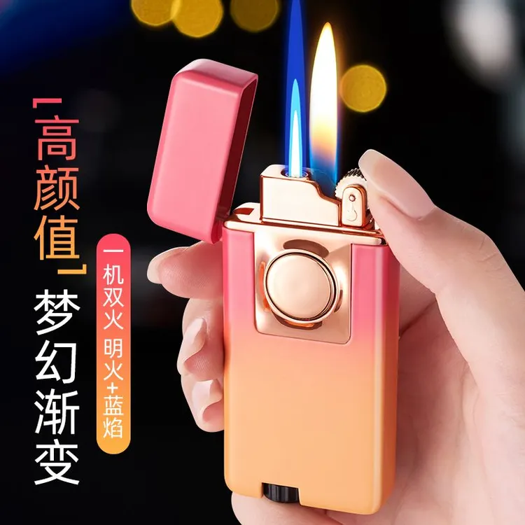 一机两用双火直冲加明火随意切换创意打火机支持定制防风潮流