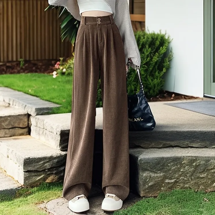2024年秋冬季新款宽松高腰松紧腰韩版阔腿裤拖地裤窄版休闲裤子女