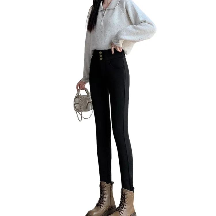 2024新款黑色显高显瘦打底裤女秋冬外穿高腰紧身加绒加厚铅笔小脚