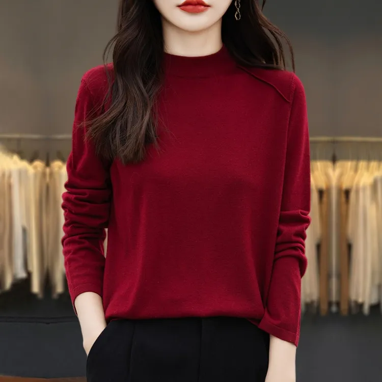 打底衫女款爆款2025新款春秋大码半高领针织上衣宽松显瘦秋冬毛衣