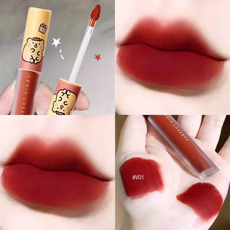 完美日记小熊虫联名唇釉V01哑光丝绒口红V07不易掉色不沾杯正品女