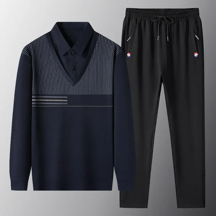 爸爸套装男士长袖秋冬季假两件休闲中老年爷爷上衣父亲春秋季衣服