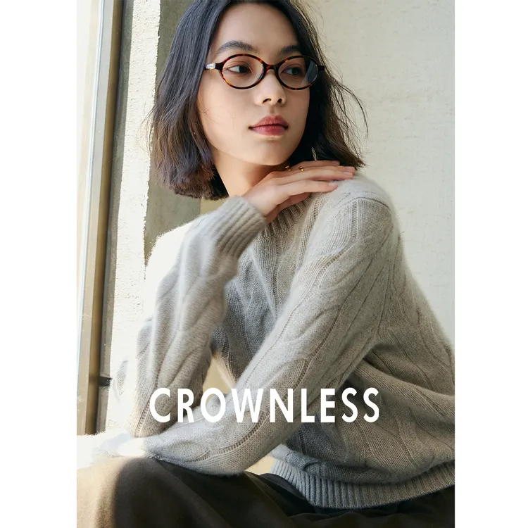 CROWNLESS未冕复古风绞花圆领微阔套头毛衣女