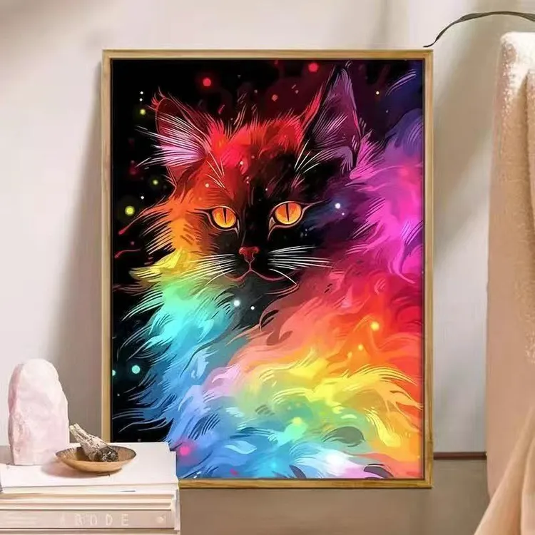 抽象彩虹猫diy数字钻石画填色手工手贴钻装饰画