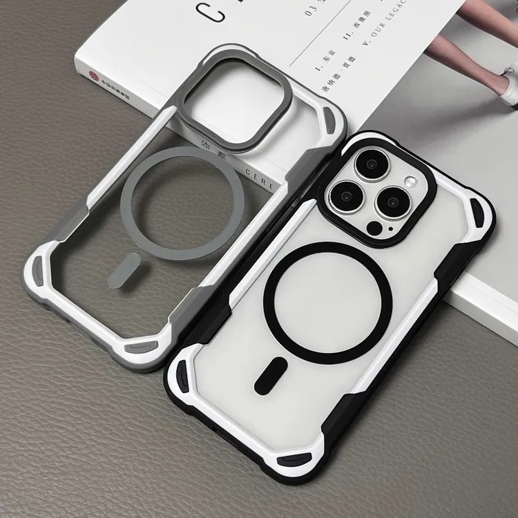 飞虎胜拼接撞色适用iPhone15promax磁吸手机壳苹果15简约透明防摔
