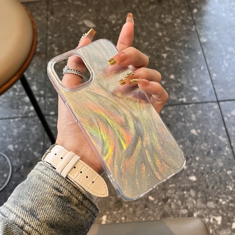高级感镭射炫光羽纱苹果15手机壳iPhone14Promax新款13女12软套11