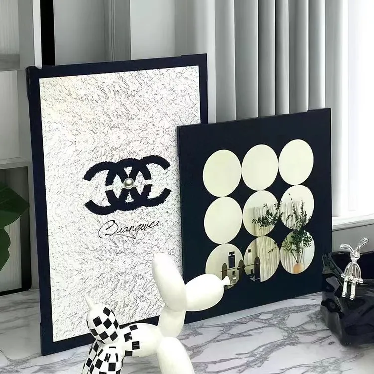 轻奢磨砂细闪带护角带支架ins风抽象几何高级防滑叠放客厅摆件画