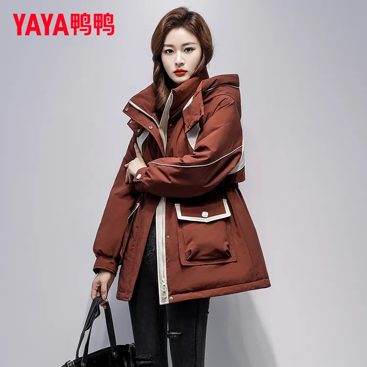 鸭鸭正品派克羽绒服女2025新款冬季时尚休闲潮流收腰工装保暖外套