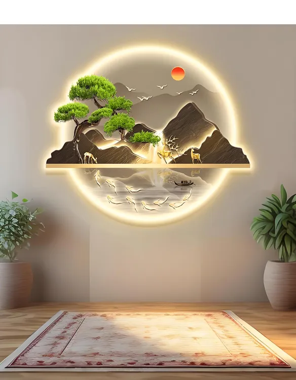 中式圆形玄关装饰画入户门走廊过道背景墙壁画书房茶室办公室挂画