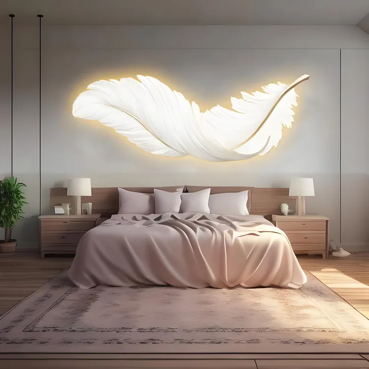 创意轻奢简约羽毛款装饰画卧室客厅精雕亚克力羽毛艺术氛围感墙画