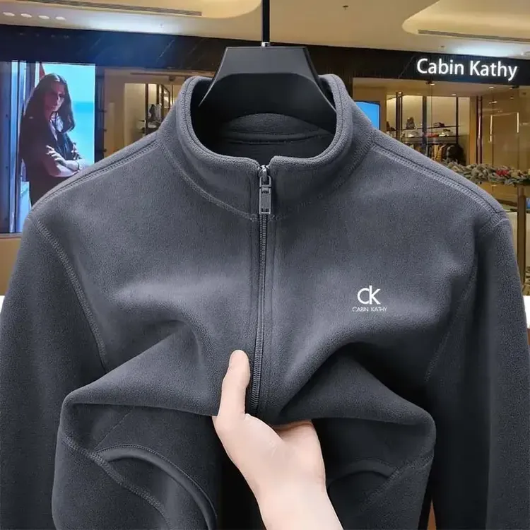 德国品牌加绒轻奢大牌正品男士新疆棉手抓绒秋冬拉链开衫卫衣外套