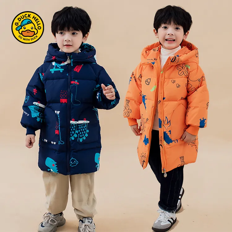 小黄鸭儿童羽绒服中长款男宝男童幼儿园宝宝小孩加厚中小童秋冬季