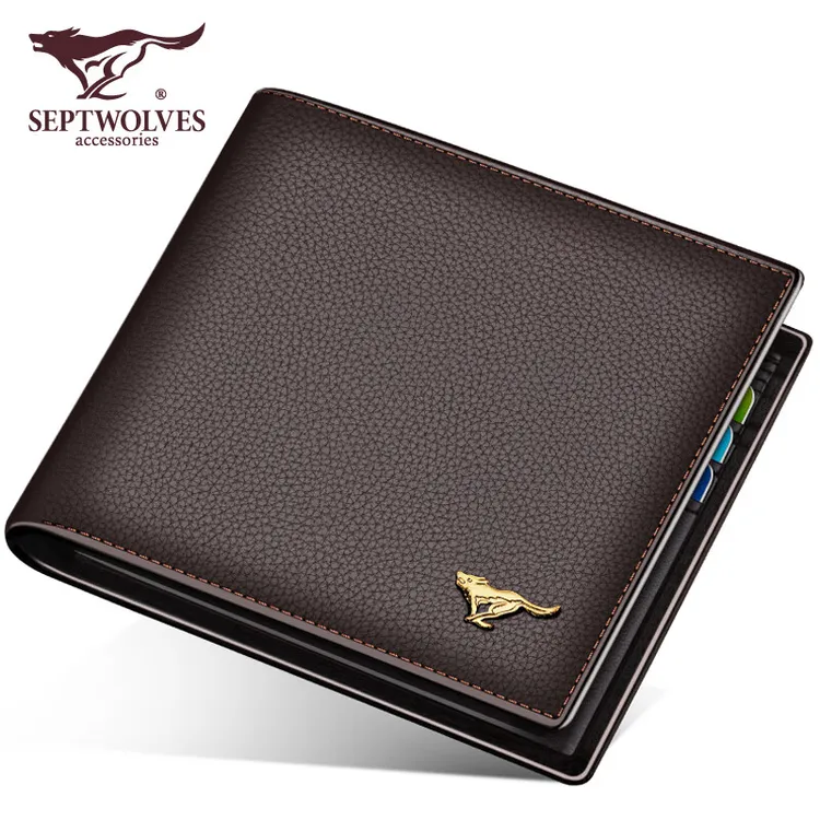 七匹狼真皮钱包男士短款多功能新款正品高档男款钱夹头层牛皮卡包