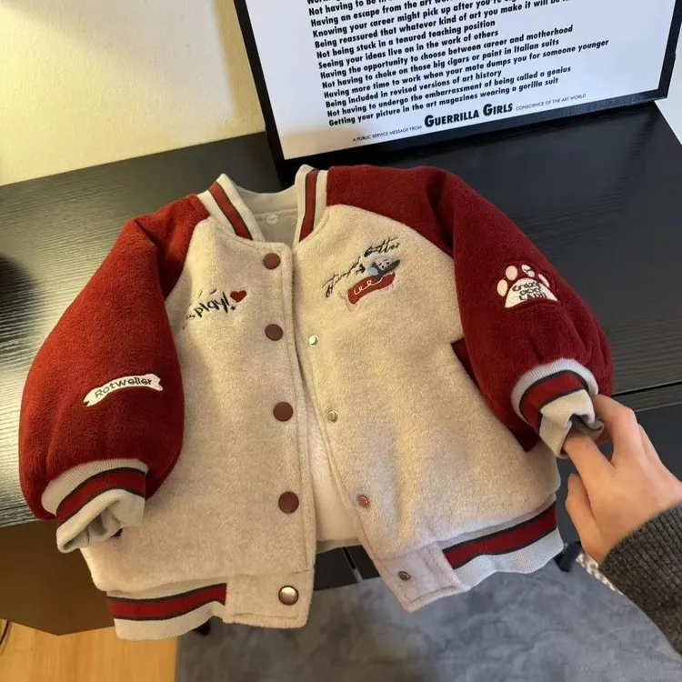 儿童棒球服毛昵派克外套冬季卡通男童中小童宝宝加棉加厚洋气外套