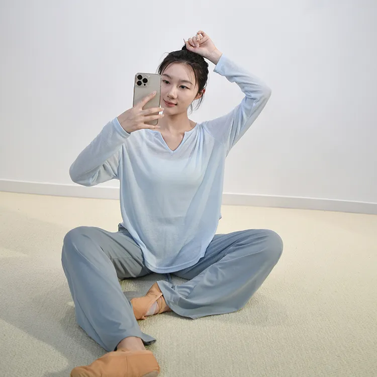 白色服女显瘦透视宽松防晒罩衫现薄款代舞练功服古典舞基训服长袖