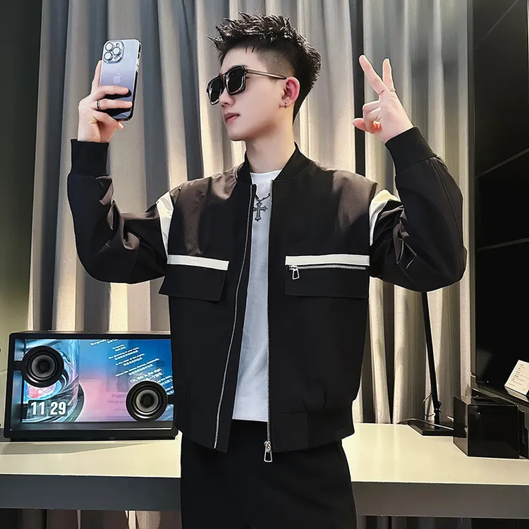 棒球领夹克男春款褂子外套2024春秋季新款爆款高级感拼色男装上衣