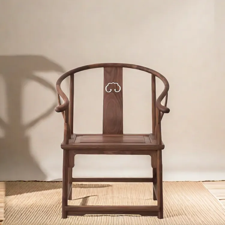 老榆木北美黑胡桃圈椅实木圈椅桃心圈椅椅子三件套主椅