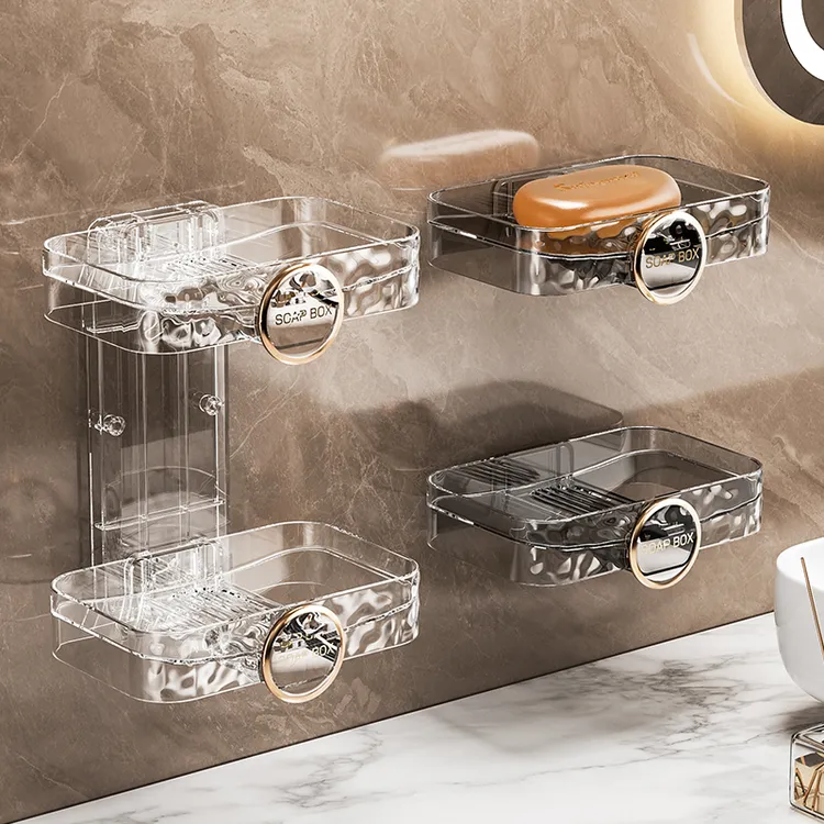 双层肥皂盒抽屉式沥水卫生间厕所壁挂式家用高档免打孔创意香皂架