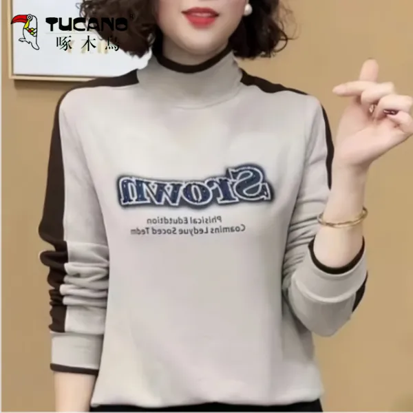 【啄木鳥】德绒半高领妈妈装长袖打底女上衣秋冬时尚洋气百搭休闲